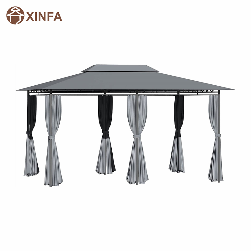 10 \\ 'x 13 \\' Gazebo in acciaio a 2 livelli per gazebo morbido pergola esterna con tende, grigio salvia