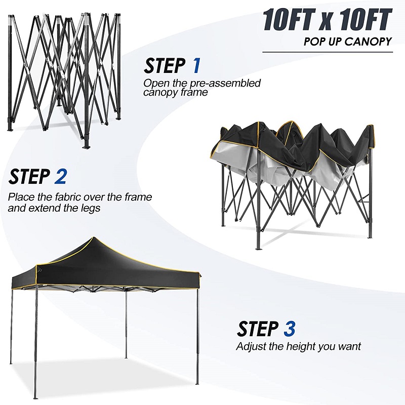 10x 10 pop -up Tenda a baldacchino pop -up istante istantanea tenda impermeabile per le feste in campeggionero