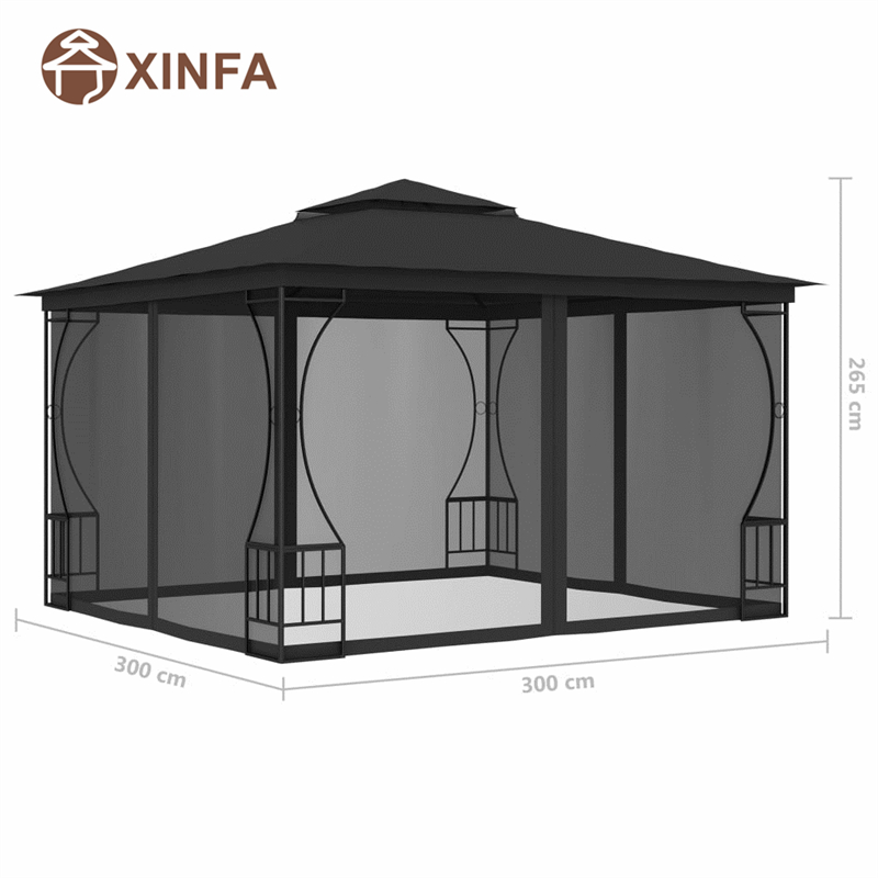 Gazebo da giardino a baldacchino per esterni Giardini impermeabili con zanzara a quattro latineri,nero