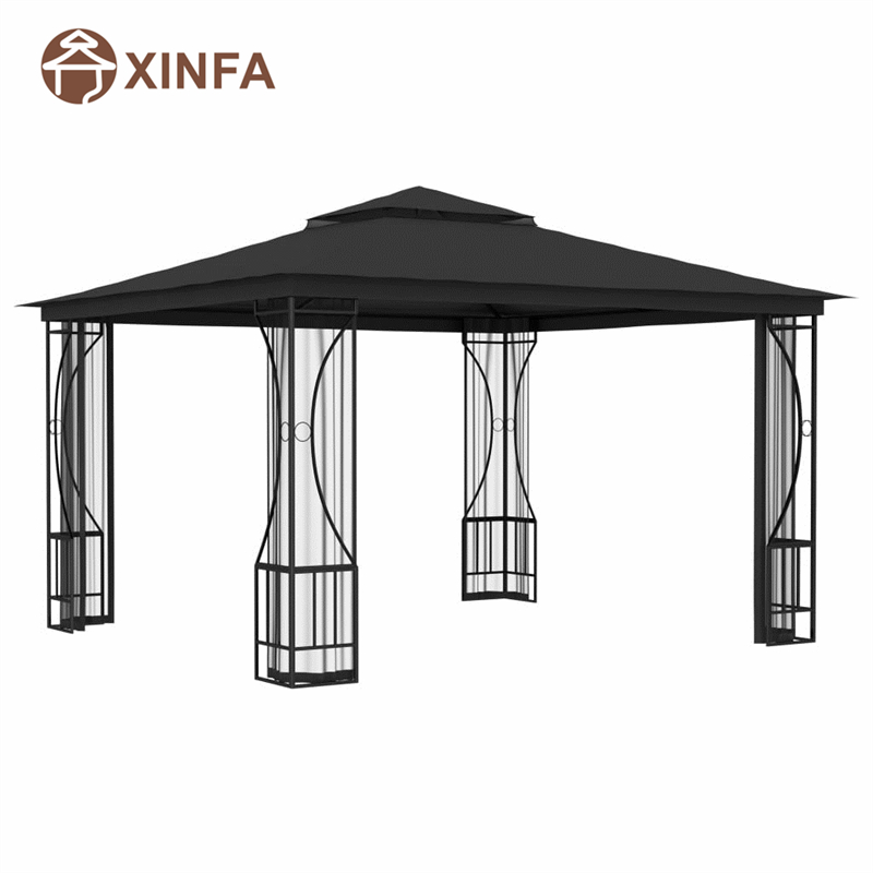 Gazebo da giardino a baldacchino per esterni Giardini impermeabili con zanzara a quattro latineri,nero