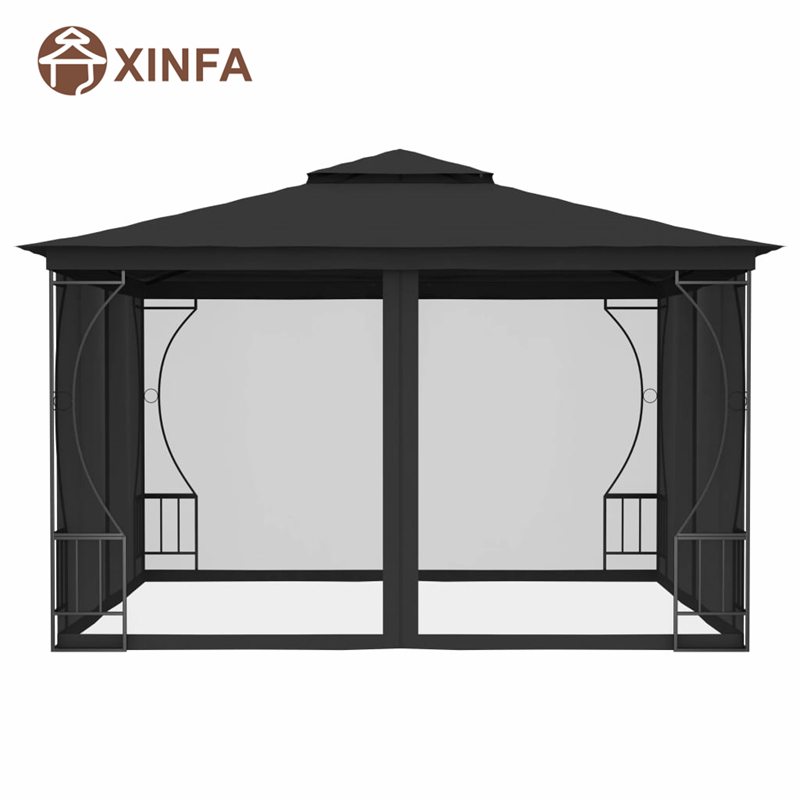 Gazebo da giardino a baldacchino per esterni Giardini impermeabili con zanzara a quattro latineri,nero