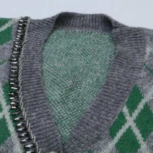 Argyle Jacquard a maglia maglieria Mohair Cardigan Women Knitwear