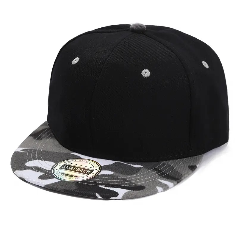 Cappello da ricamo a monte Black Snapback Cappello da baseball Cappello Camouflage Contrast Colore