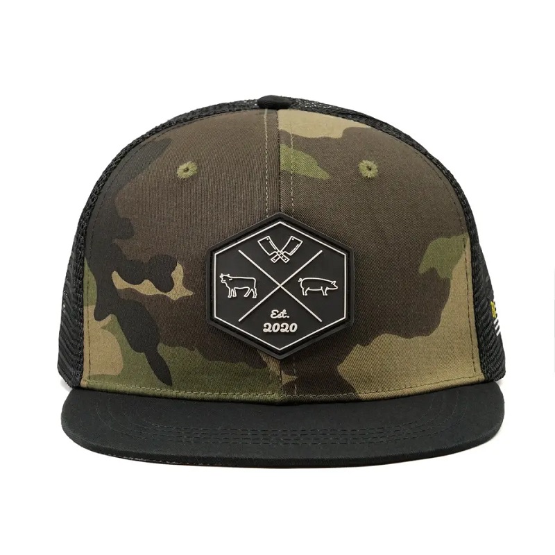 Logo di patch ricamato a mesh ricamato hip hop personalizzato all'ingrosso con cappello da 6 pannelli a 6 pannelli con cappello da camioncink piatto e cappello