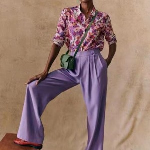 Nuova elegante pattern stampato moderno francese seta fluida e cotone miscela sottile a maniche lunghe