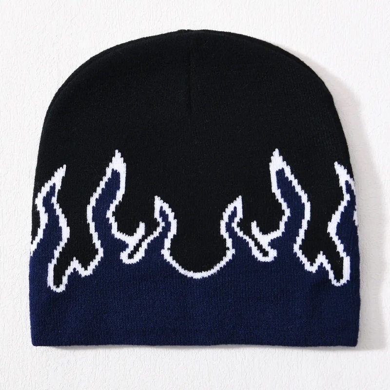 Skulle all'ingrosso Skulle Acrilico Cappello a maglia Hip Hop cantaccante su tutto il design stampato logo personalizzato unisex Winter Jacquard Flame Beanie