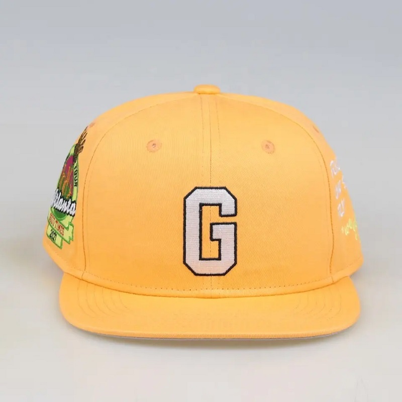 Made in China Six Panel Snapback Baseball Cap per uomini Giallo da ricamo Gorras Snapback personalizzati