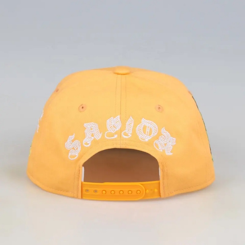 Made in China Six Panel Snapback Baseball Cap per uomini Giallo da ricamo Gorras Snapback personalizzati