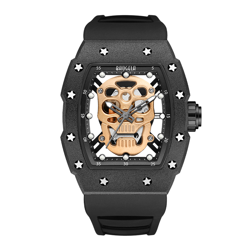 Baogela Skull Tonneau Watch Top Top Brand Quartz in acciaio inossidabile Orologi Creativa impermeabile Orologio da polso in silicone Orologio da polso Rose 4141