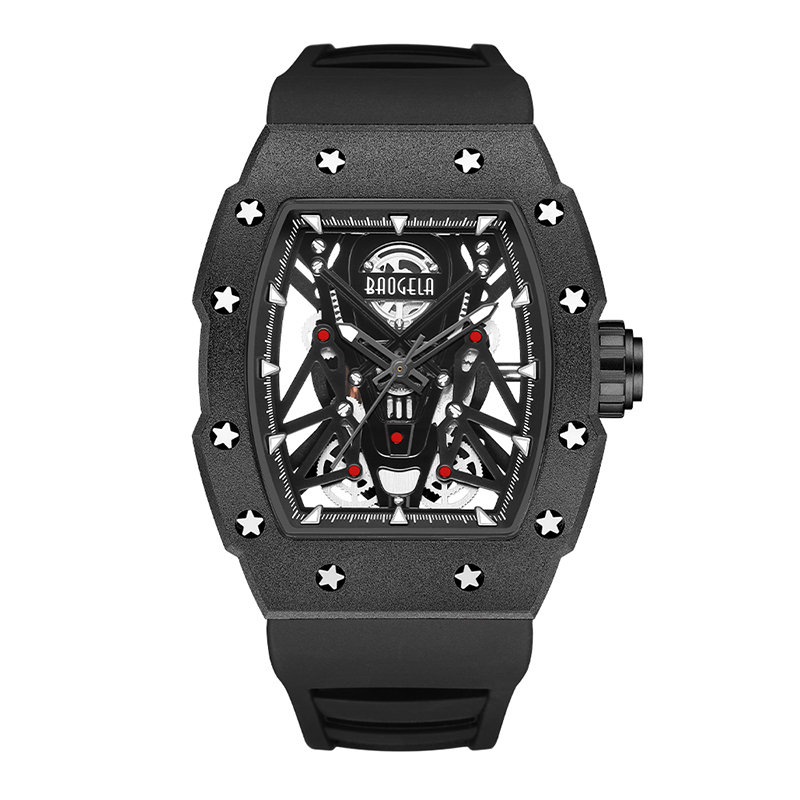 Baogela Silver Black Sport Quartz Watch for Men Tonneau Dialtura analogica Acquaretto impermeabile con cinturino in silicone Mani luminose 4145