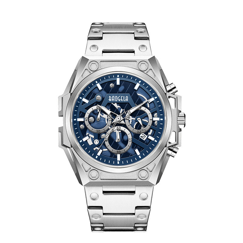 Orologi in acciaio inossidabile di lusso Baogela uomini di marca di lusso sportivo cuoio cereno da polso cronografo impermeabile orologio in quarzo 22605
