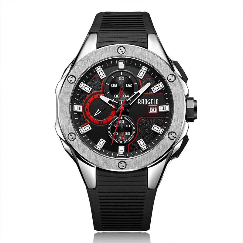 Baogela Luxury Brand Men Silicone Sports Watchs Fashion Army Watch Man Chronograph Quartz Owatch Relogio Masculino Rose 22608