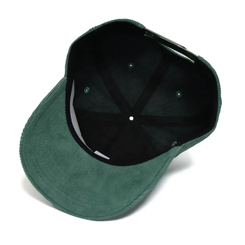 Cappello da baseball a 5 pannelli diretto su misura con cappello velluroy verde con ricamo 3d logo cotone a banda invernale cotone a banda invernale