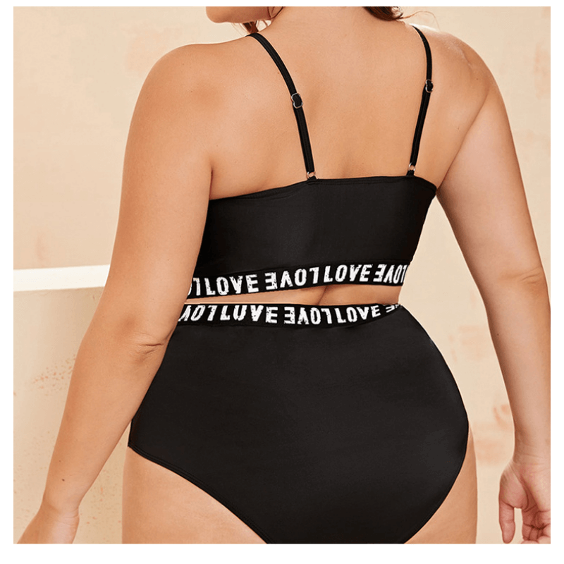 Bikini Solid High Waist Plus Times Letter Swimingsuit