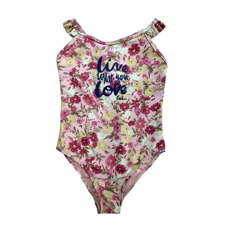 Letter Flower Strap One-Pece Children Swimuesuits