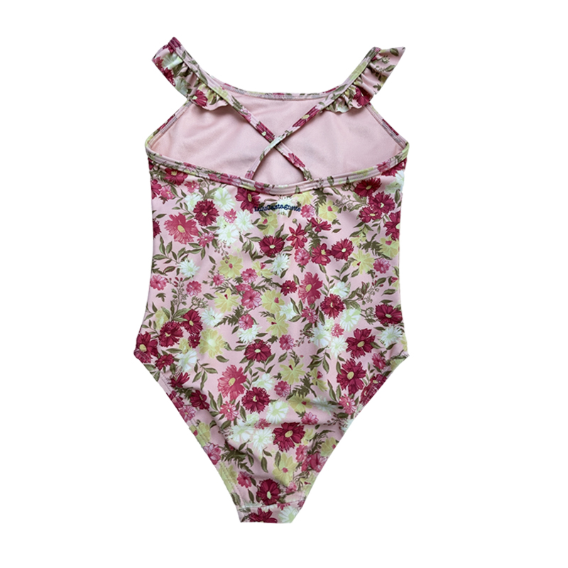 Letter Flower Strap One-Pece Children Swimuesuits