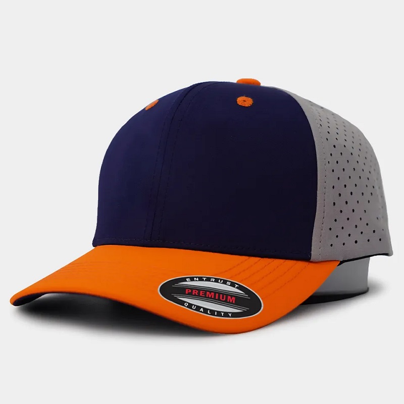 Logo di ricamo da 6 ricamo a 6 pannelli personalizzato Bill Curved Bill Hat perforato, cappello da baseball con foro laser resistente all'acqua