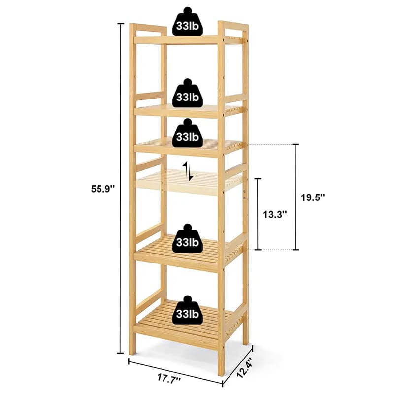 BSCI Custom 6 Tiers Regolabile Bookcase Bookcase Bookcase Shelf Rack Graple Unit Unit Libero di bambù senza piedi