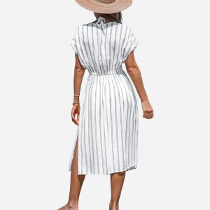 Abito in cover-up a strisce midi