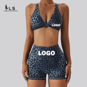 SC1066 Women \\\\ \'S Yoga Set Leopard Stampa reggiseno sportivo e pantaloncini sportivi che corrono tubi yoga set fitness woman 2024