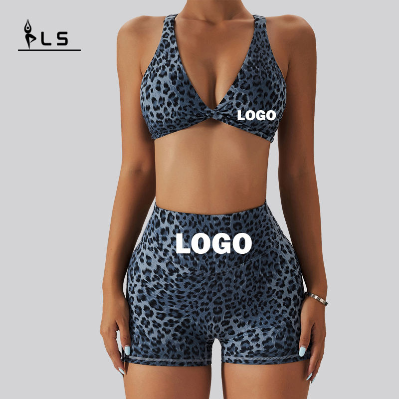 SC1066 Women \\ 'S Yoga Set Leopard Stampa reggiseno sportivo e pantaloncini sportivi che corrono tubi yoga set fitness woman 2024