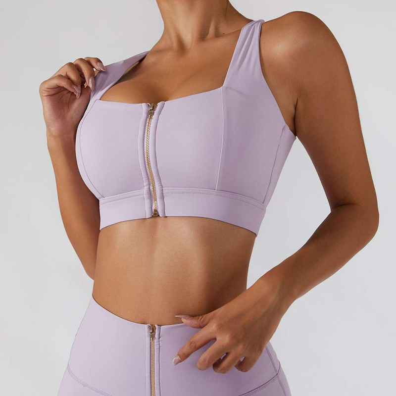 SC10187 Sports Fitness Tans Tops ad alto impatto reggiseno sportivo Front Zip Sports reggiseno