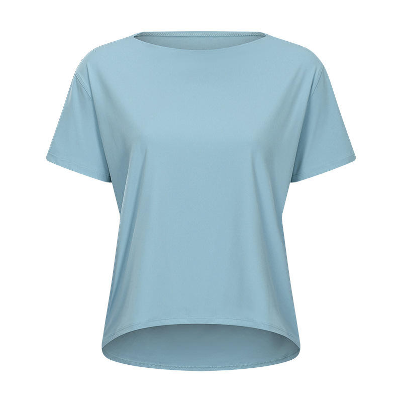 SC10266 LOGO Custom Yoga Shirt Allenamento per ritagli di allenamento Pullover Shirt a maniche corte Sports Yoga Allenamento sciolto Donne a maglietta a secco veloce