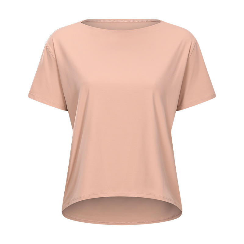 SC10266 LOGO Custom Yoga Shirt Allenamento per ritagli di allenamento Pullover Shirt a maniche corte Sports Yoga Allenamento sciolto Donne a maglietta a secco veloce