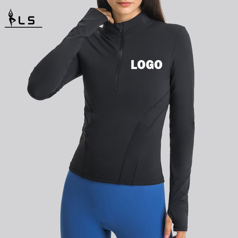 SC10268 Yoga Maniche lunghe Magliette da donna camicia da ginnastica per palestra da palestra Collare Sporting Collar Stizia Sport Sport per donne
