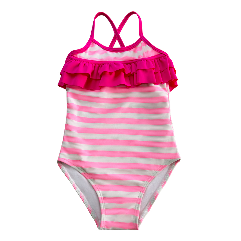 Costume da bagno per bambini con strisce e volant back back