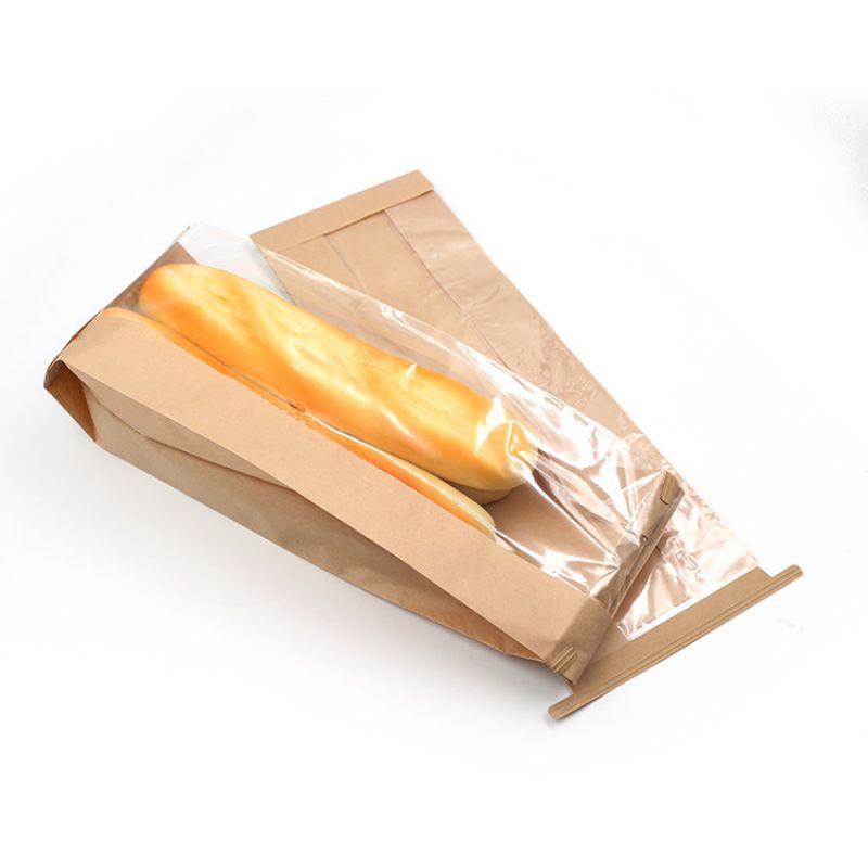 Marsupio di carta kraft per alimenti con crollo con finestra per croissant
