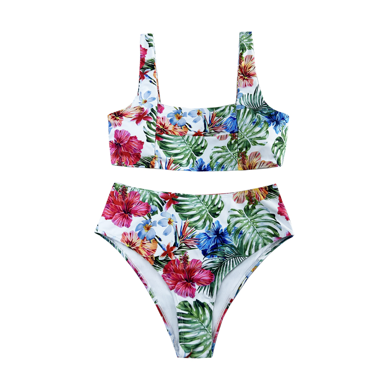 Casual e comodo Floral Style Floral Back Hollow-out Wide Snock Style Swimtsuit a due pezzi