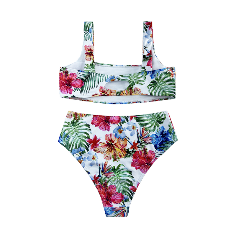 Casual e comodo Floral Style Floral Back Hollow-out Wide Snock Style Swimtsuit a due pezzi