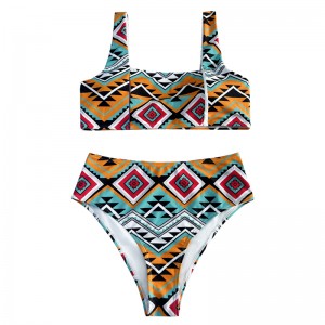 Casual e comodo Floral Style Floral Back Hollow-out Wide Snock Style Swimtsuit a due pezzi