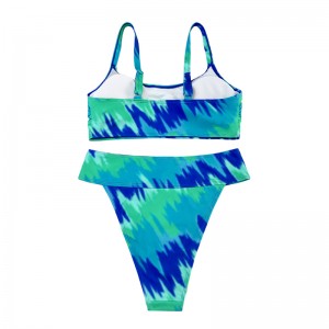 Turquoise stampato a due pezzi con larghe cinghie