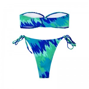 Spettacoli di ritaglio senza spalline Teal Teal Swimsuit a due pezzi