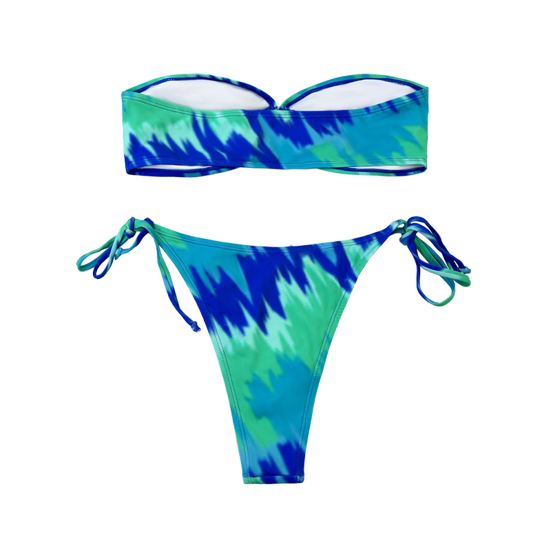 Spettacoli di ritaglio senza spalline Teal Teal Swimsuit a due pezzi