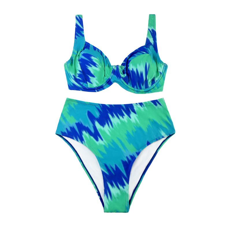 Costume da bagno a due pezzi stampato turchese con cinghie larghe