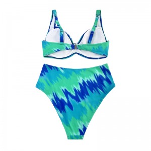 Costume da bagno a due pezzi stampato turchese con cinghie larghe