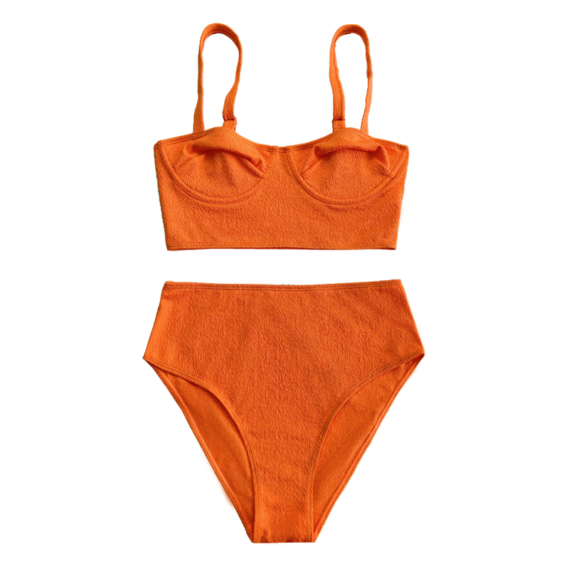 Tessuto arancione in tessuto largo busto di busto split costume da bagno