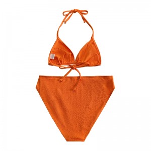 Halter in tessuto arancione, tazza di treppiede, costume da bagno a tre pezzi