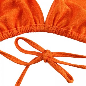 Halter in tessuto arancione, tazza di treppiede, costume da bagno a tre pezzi