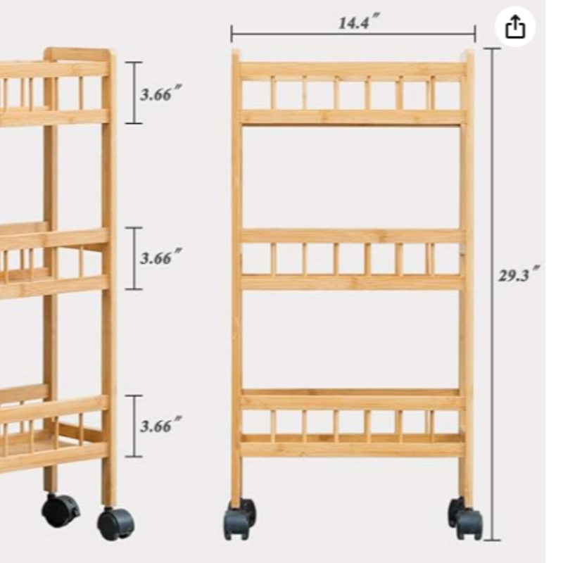 Carrello di stoccaggio rimovibile in cucina a 3 livelli di bambù, slim scivoluvo per dispensa