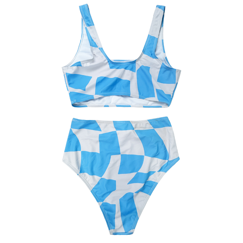 Giubbotto geometrico blu e bianco colore solido cinghia spaso a goccia