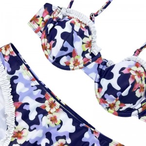 Costume da bagno in bikini irregolare arruffato floreale