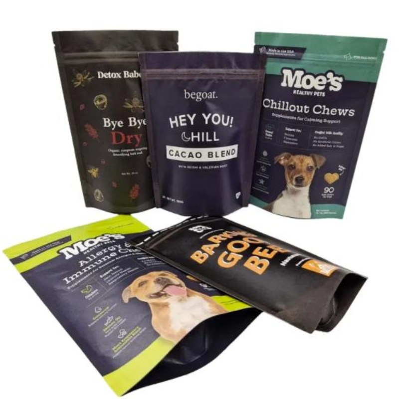 Picco di design personalizzato Caspa con cerniera sacche di plastica Logo Snack per pet Dog Trotela Borsa per alimenti per alimenti per animali domestici