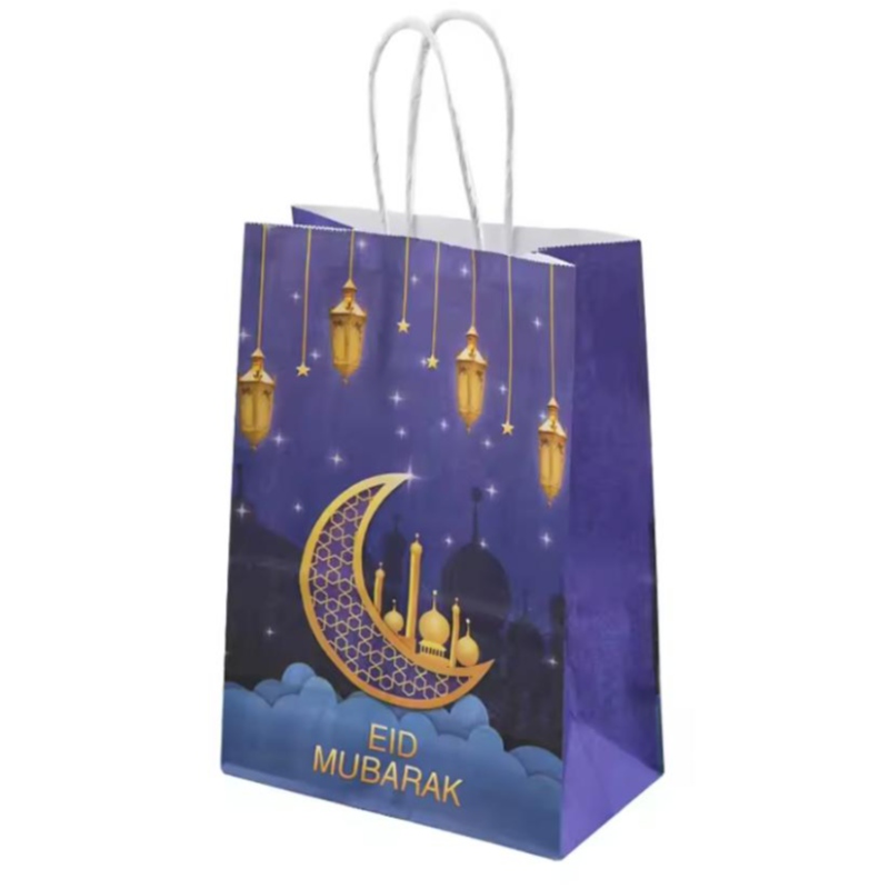 Dono all'ingrosso Eid Mubarak Party Gift Kraft Bag di carta islamica Decorazione della festa del festival musulmano Ramadan Goodie Borse