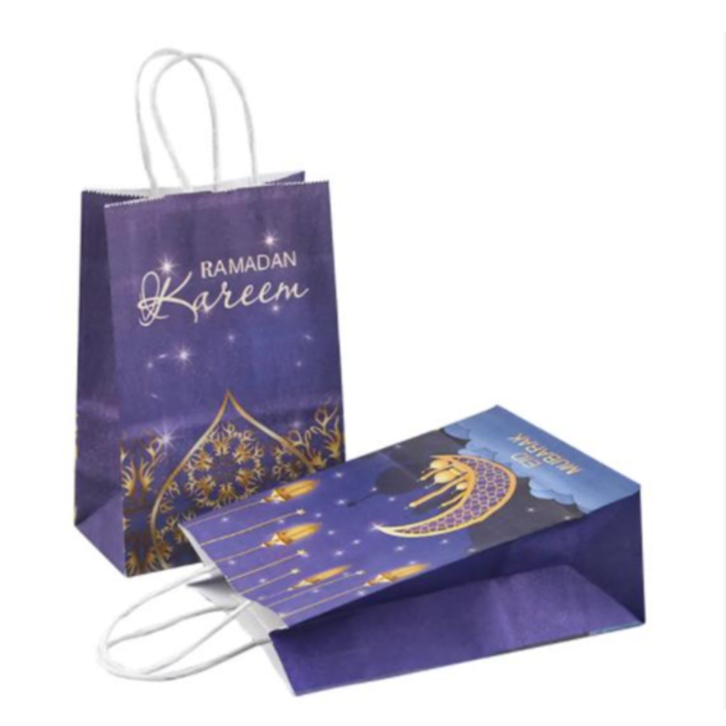 Dono all'ingrosso Eid Mubarak Party Gift Kraft Bag di carta islamica Decorazione della festa del festival musulmano Ramadan Goodie Borse