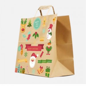 Sacchetti di carta di Natale marroni con manici contorti sacchetti regalo festivi personalizzati con borse di carta all\'ingrosso di badge