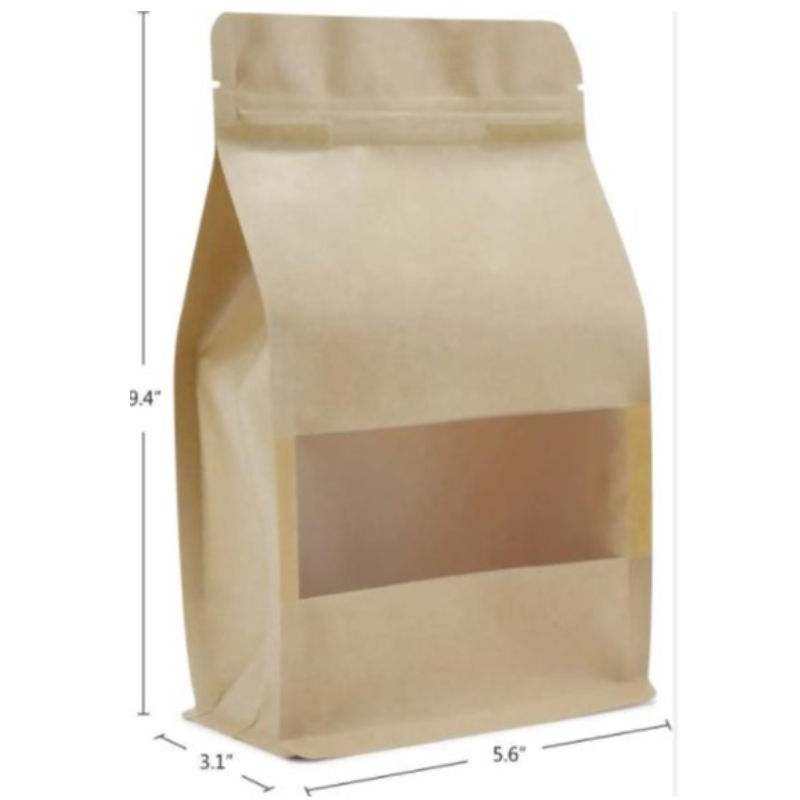 Stand up con cerniera marrone kraft carta zip riseabile zip stoccaggio sigillabile cibo da imballaggio doypack sacchetta con finestra trasparente